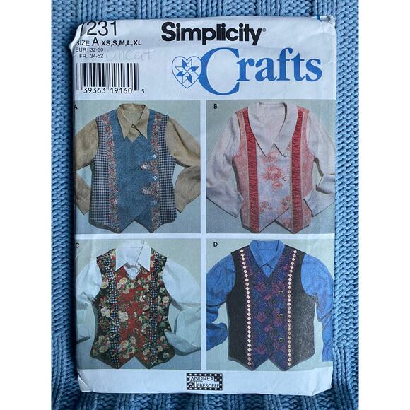 Simplicity 7231 Sewing pattern quilted vest 1980s size xs s m l xl - Picture 1 of 5